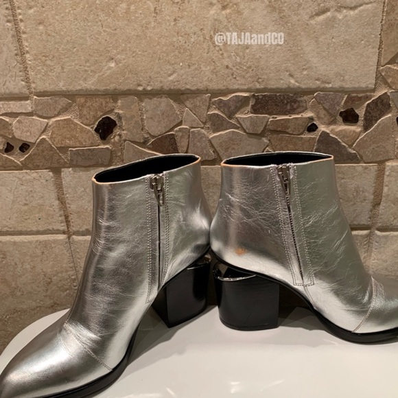 ALEXANDER WANG: Metallic Floating Heel Zip Bootie - Picture 8 of 11